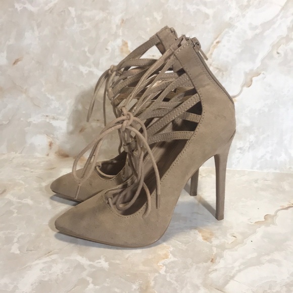 Nude Charlotte Russe Tie Up Heels Zip Lace Size - Picture 2 of 7